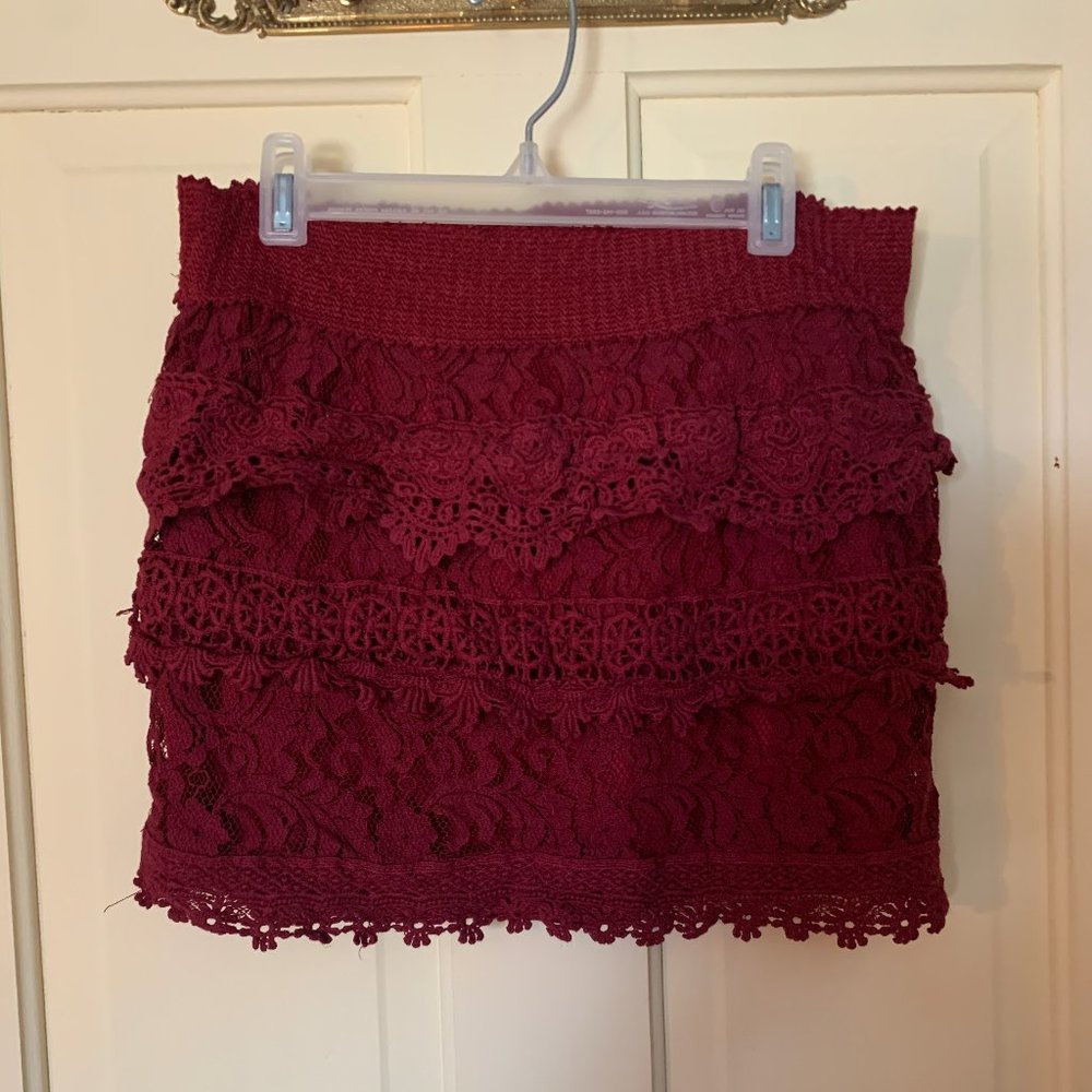 Maroon lace pencil skirt